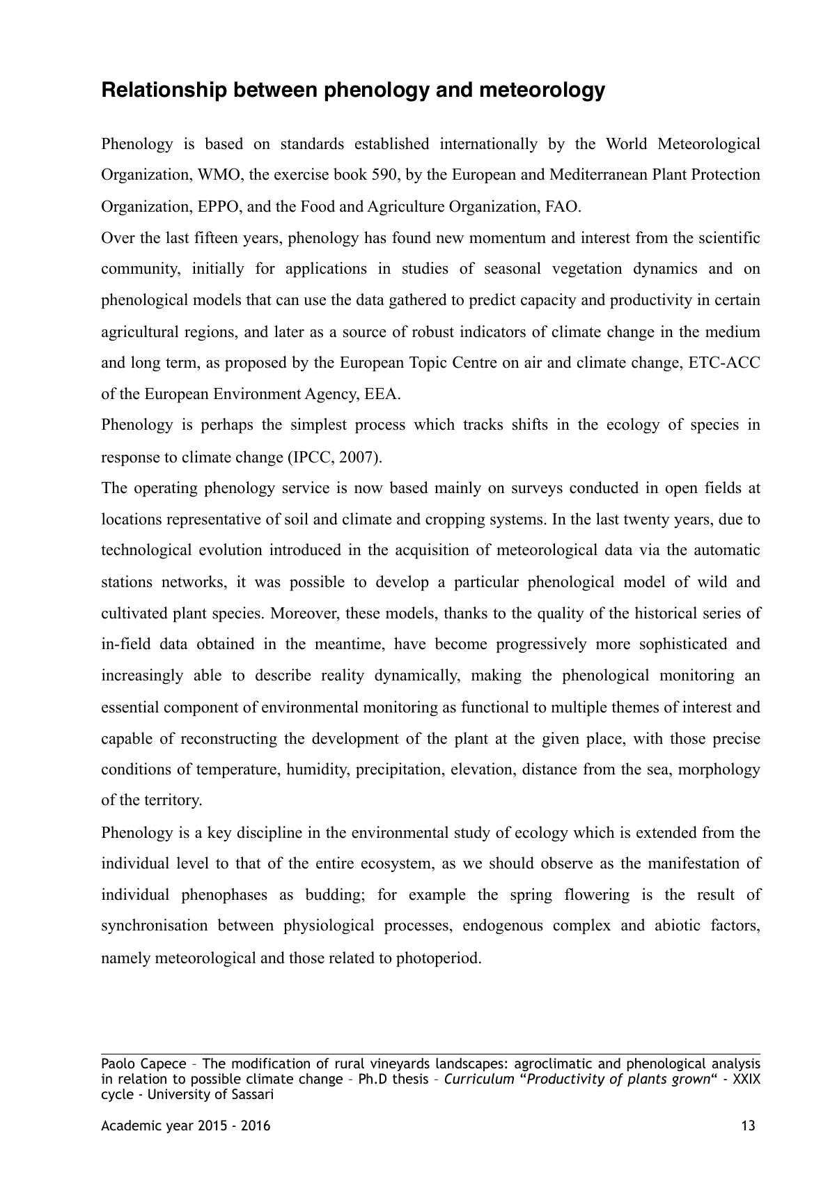 Fenologia e clima · Le osservazioni delle piante come indicatori delle variazioni climatiche. Pagina 13.